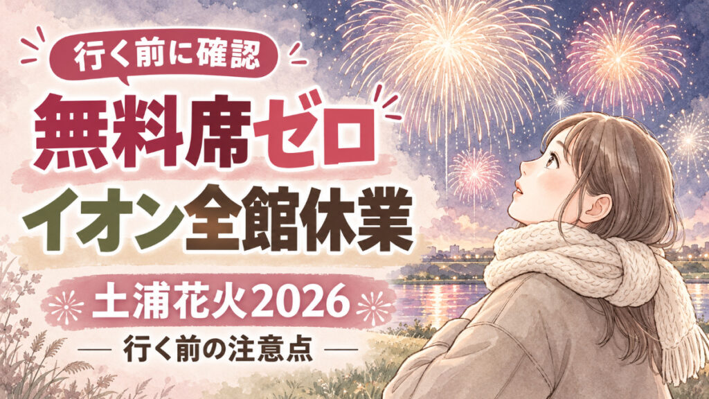 土浦花火大会2026の開催予定日と観覧のポイントを夜空の花火で表した水彩イラスト