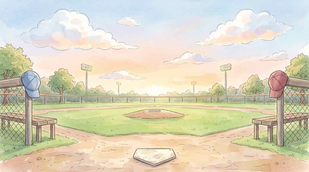 CS予告先発の投手対決をイメージしたマウンドと野球場の水彩イラスト