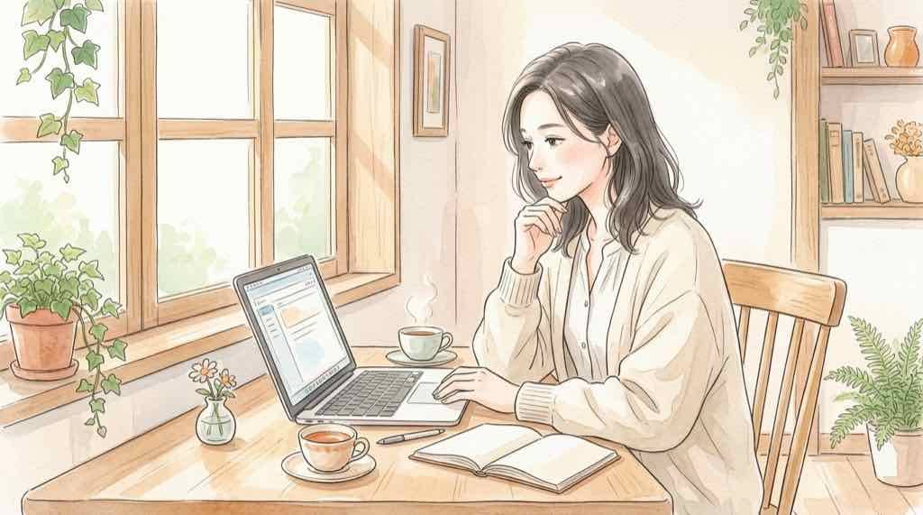 ココナラ情報漏洩で自分が対象か確認するため考え込む女性