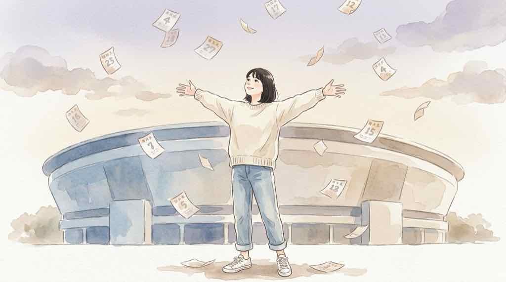 日本シリーズ チケット いつから 2026を調べて発売日の予想をカレンダーに書き込む様子