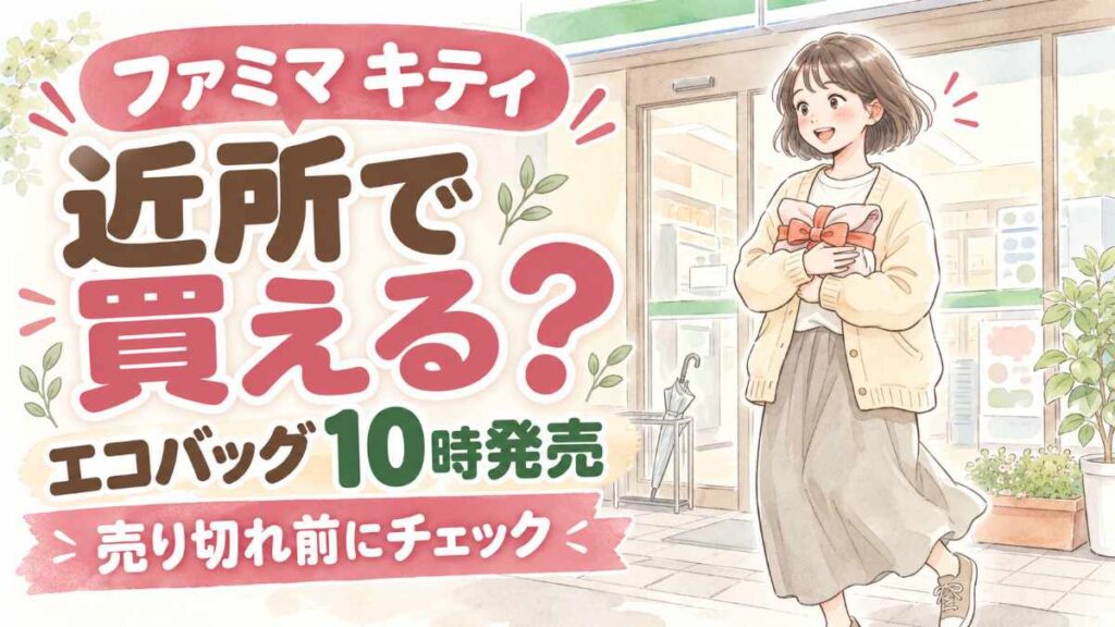 ファミマ キティ エコバッグの取扱店舗を探すやさしい水彩イラスト