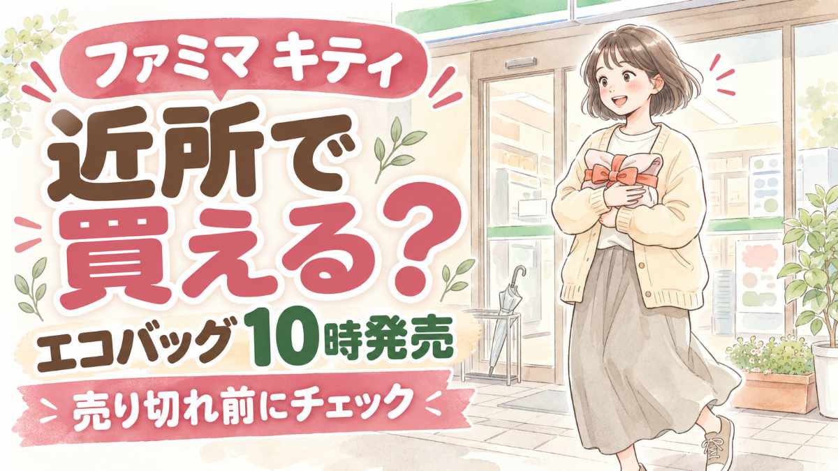 ファミマ キティ エコバッグの取扱店舗を探すやさしい水彩イラスト