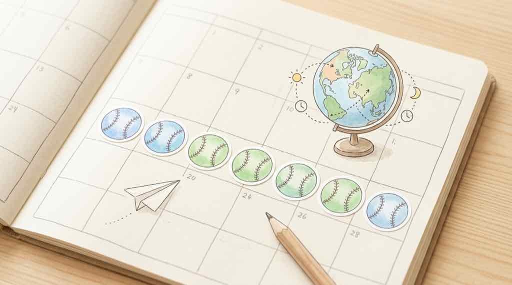 ドジャース ブルワーズ NLCS全日程を日本時間で整理したスケジュール表のイラスト