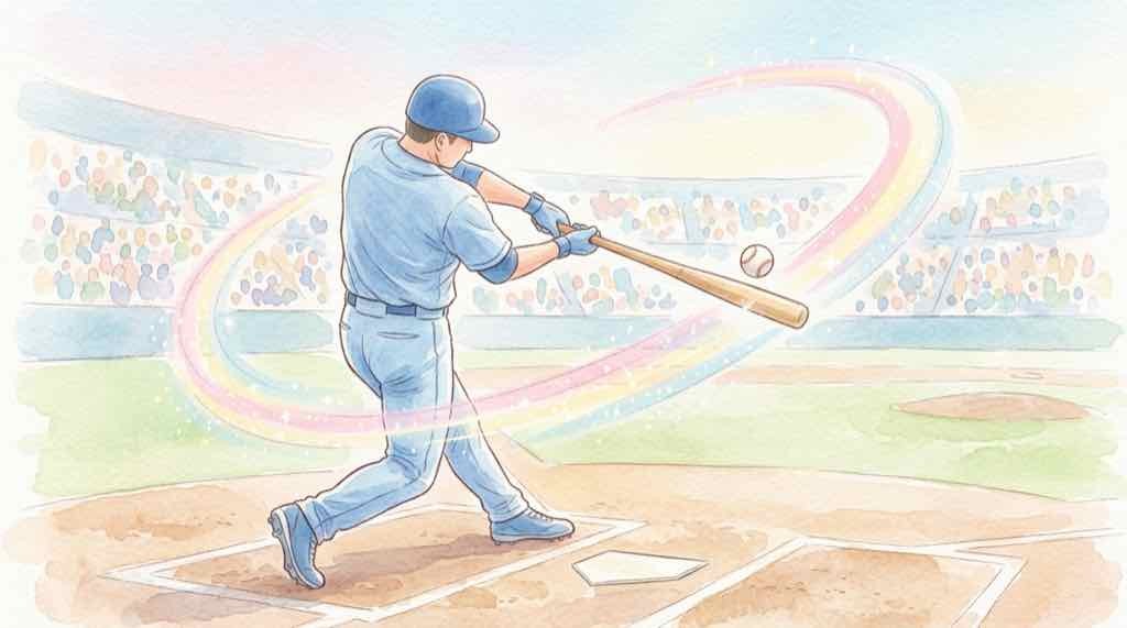 大谷翔平選手のブルワーズ戦での打撃をイメージした野球場のバッターボックスの水彩イラスト