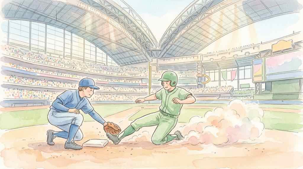 ブルワーズの強さを機動力と投手陣で表現した野球のチームカラーの水彩イラスト