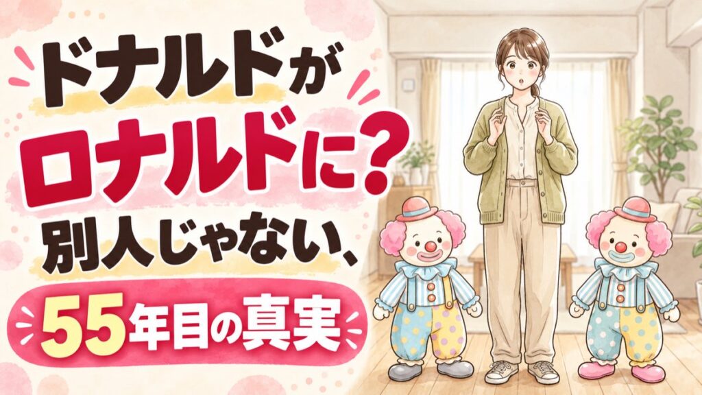 ドナルド ロナルドの違いを調べて驚く日本人女性の水彩イラスト