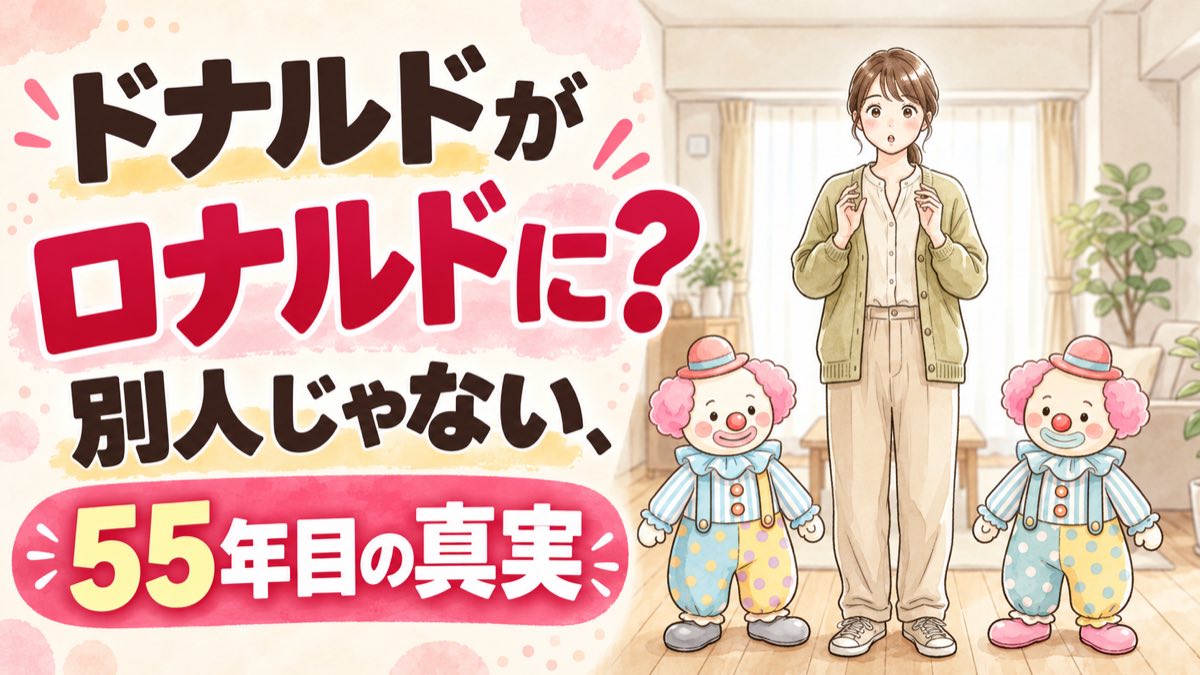 ドナルド ロナルドの違いを調べて驚く日本人女性の水彩イラスト