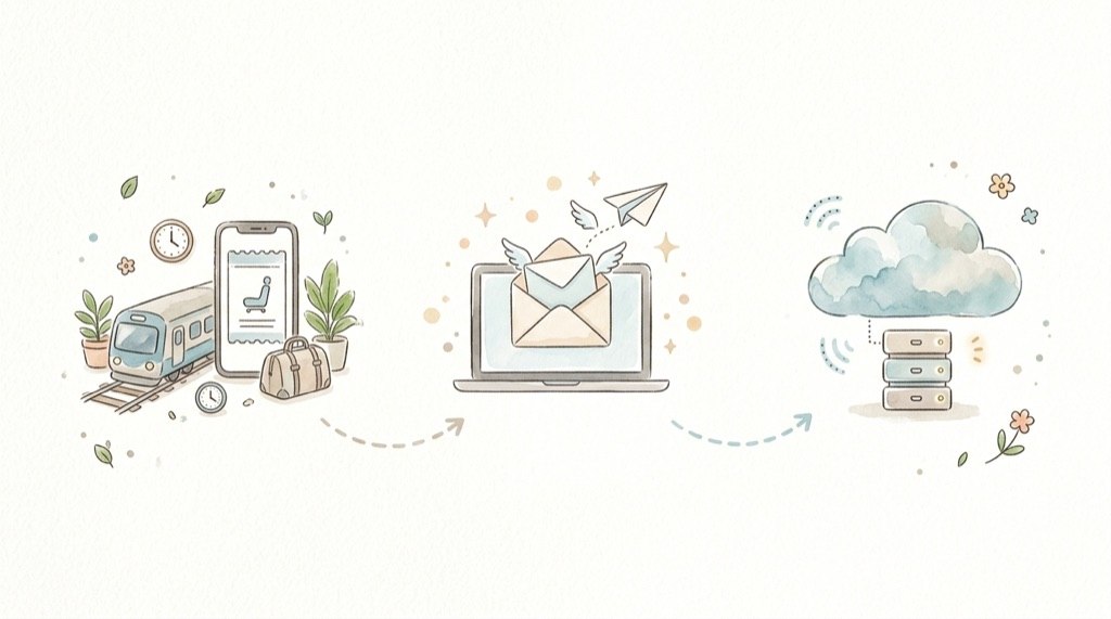 えきねっとを装うフィッシングメールではなく公式アプリから確認する人のイメージ