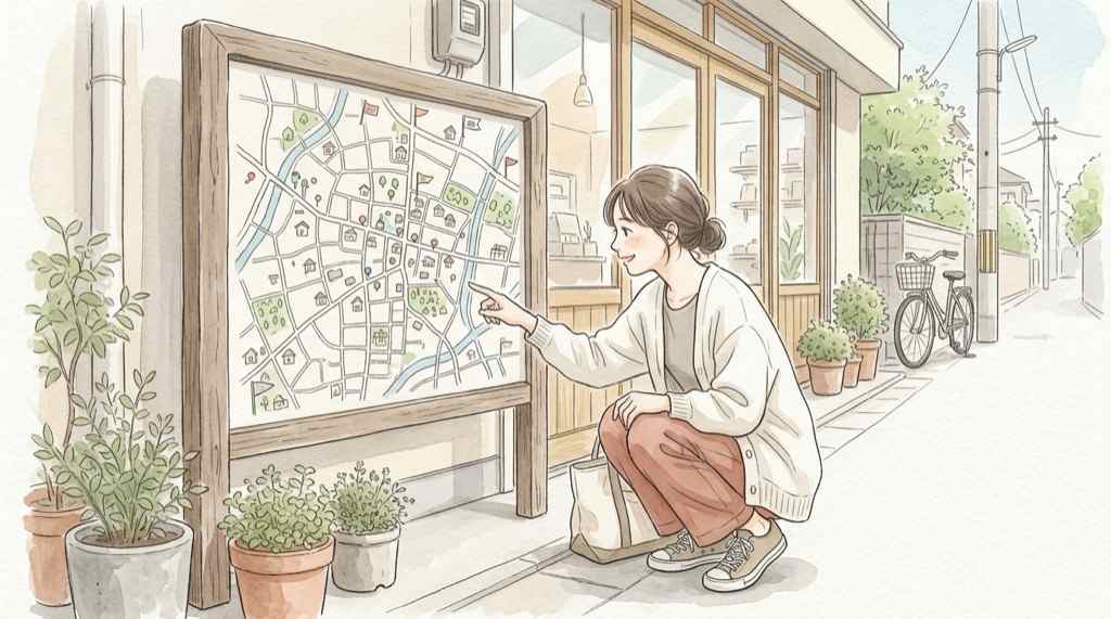 ファミマ キティ エコバッグの取扱店舗を地図で探す水彩イラスト