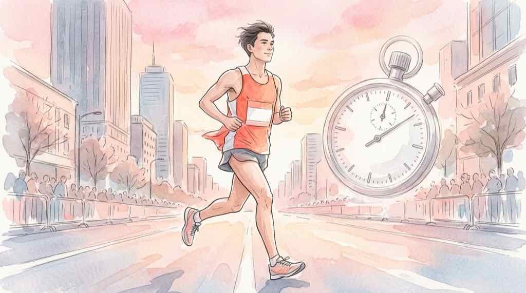 福岡国際マラソン 参加資格2時間27分のペースで走るランナーの水彩イラスト