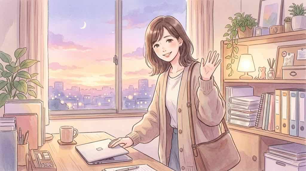 クラウドで作業が続くイメージを表すノートパソコンと窓辺の女性