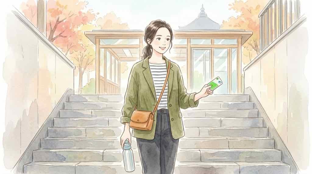東京ドームへ向かう準備をする女性とカバン、巨人CS観戦の水彩イラスト