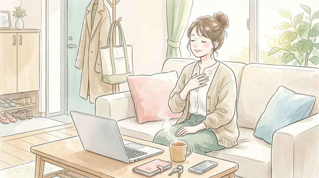 Gmail 迷惑メールを開いてしまった後に落ち着いて確認する様子のイラスト