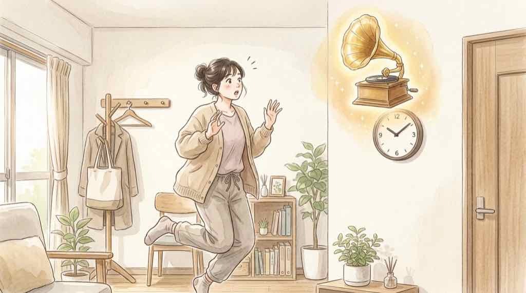 グラミー賞2027ノミネート発表の日本時間と無料視聴をイメージした音楽と時計のイラスト