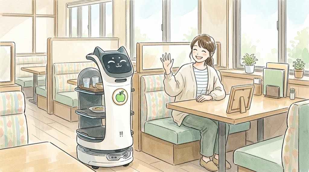 ガスト ミセス フォトパネルとコラボ仕様のネコロボがある店内の様子