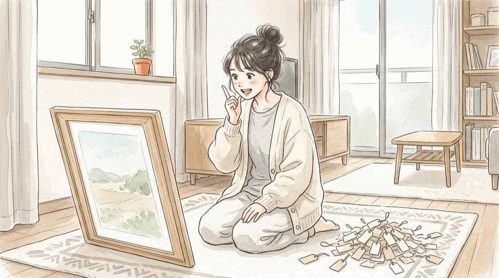 Gyazoの画像本体とメタデータの違いを比べて考える女性のイラスト