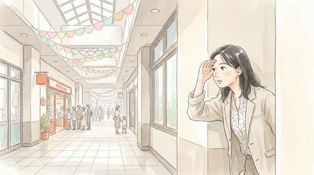 はなまるおばけ東京駅の予約と整理券を調べて会場へ向かう女性の水彩イラスト