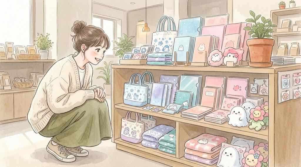 はなまるおばけのグッズ一覧と価格を確認するWinterとCandyのデザイン水彩イラスト