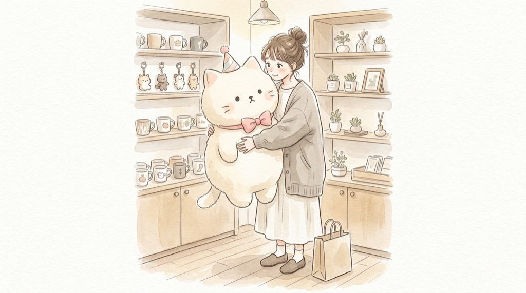 キティ ラウンジ グッズのバースデードールやマグカップの水彩イラスト