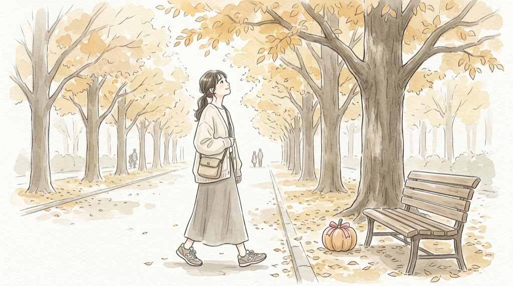 キティ 表参道ヒルズの混雑を避けて平日にゆったり訪れる女性のイラスト