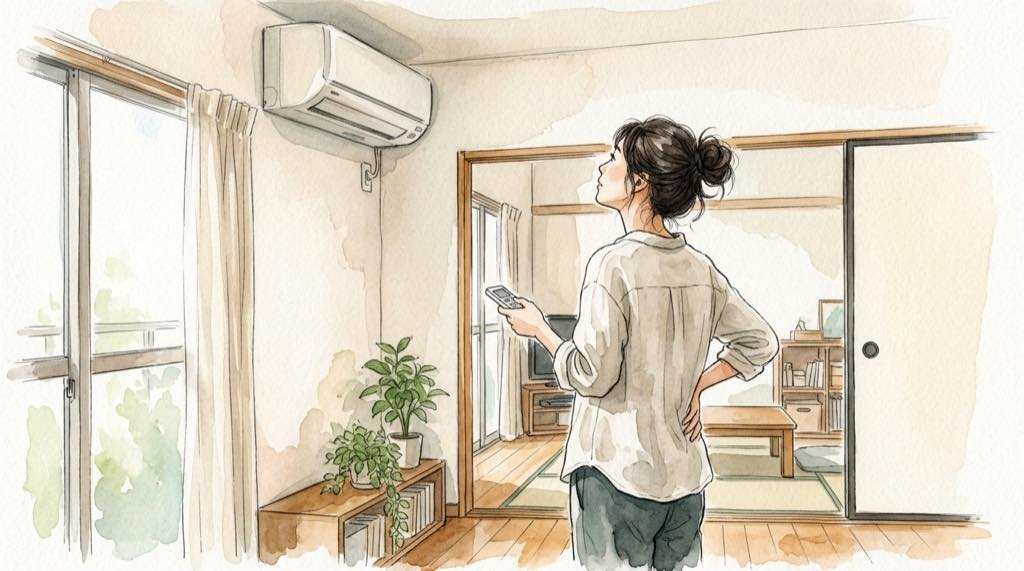 白くまくんはどうなる？エアコンのある部屋でひと息つく女性