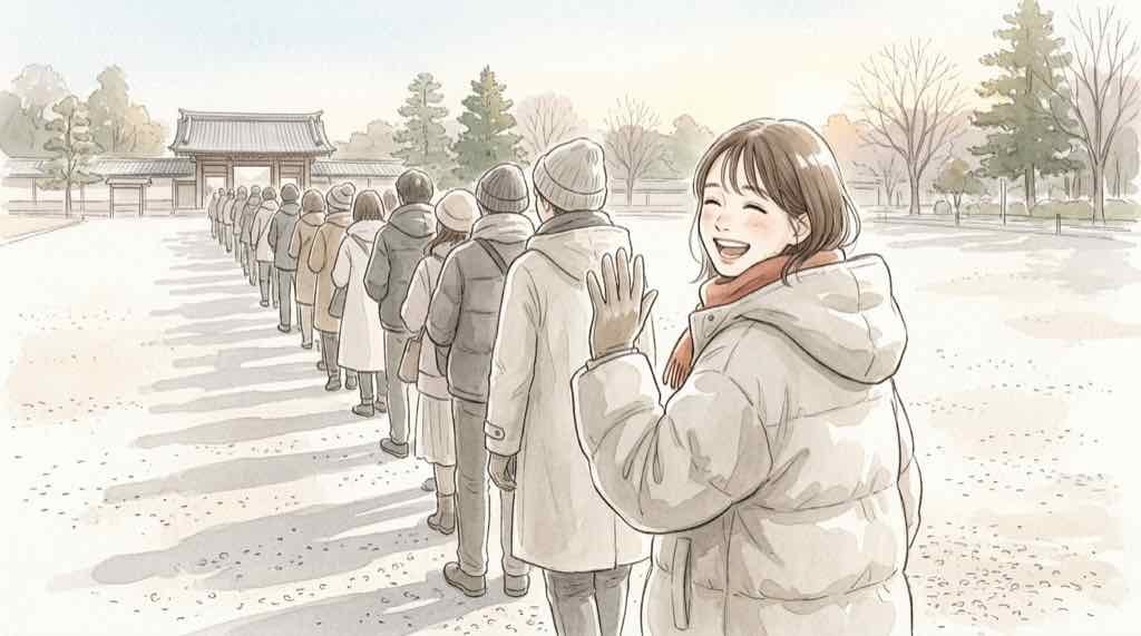 一般参賀は何時に行けばいいか朝の皇居前広場の待機列のイメージ
