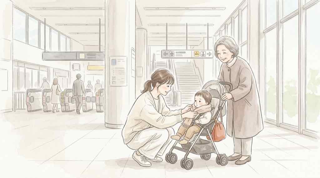一般参賀のトイレや子連れの不安を事前に確認する家族のイメージ