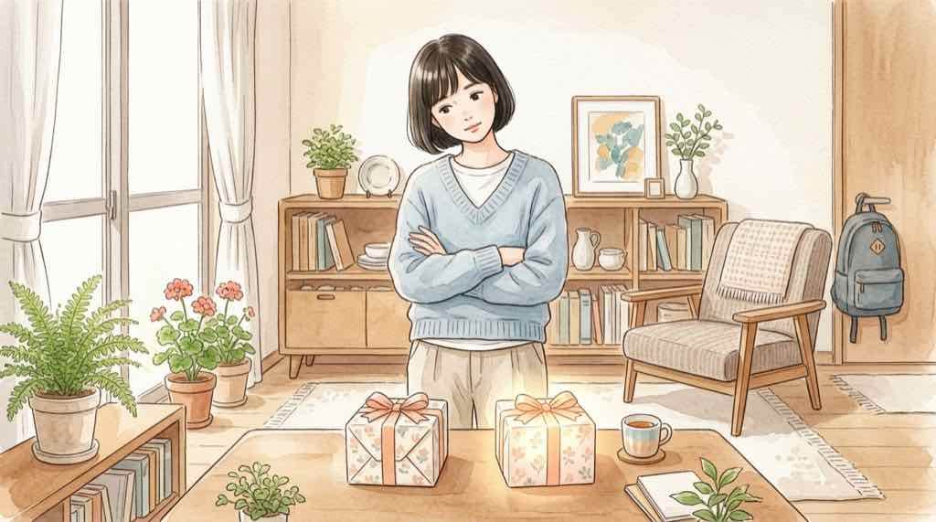 iPhone 18 ProのAIは何が違うのか、手元のiPhoneと見比べて悩む女性のイラスト