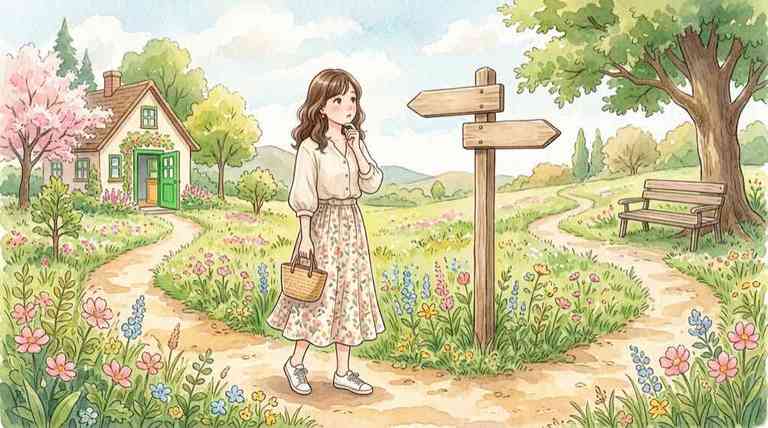 手持ちのiPhoneと18 Proを見比べて買い替えを考える女性の水彩イラスト