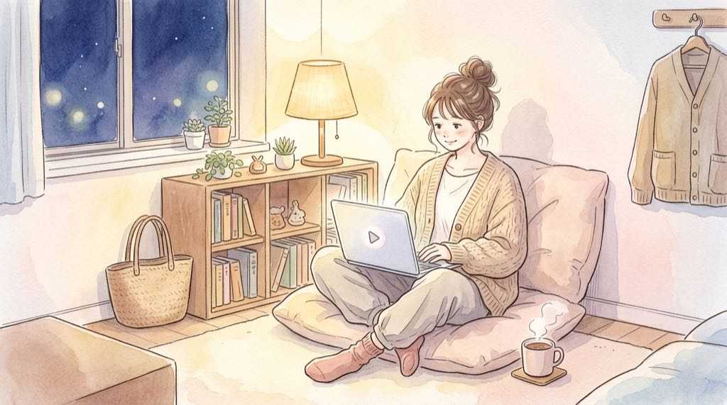 ポリティカルパン 見逃し配信をTVerとFODで楽しむ夜のリラックス時間のイラスト