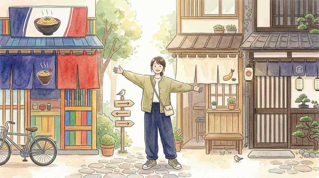 金子半之助の日本橋総本店と築地本店と天ぷらめしの違いを並べたイラスト