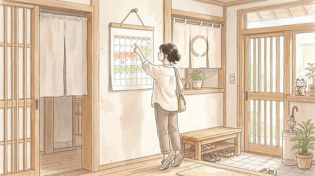くら寿司 にじさんじ 2026の開催日と先着特典の早見表を見比べる女性