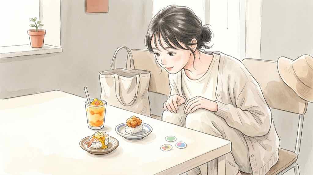 くら寿司 にじさんじ コラボメニュー3品を並べて眺める女性