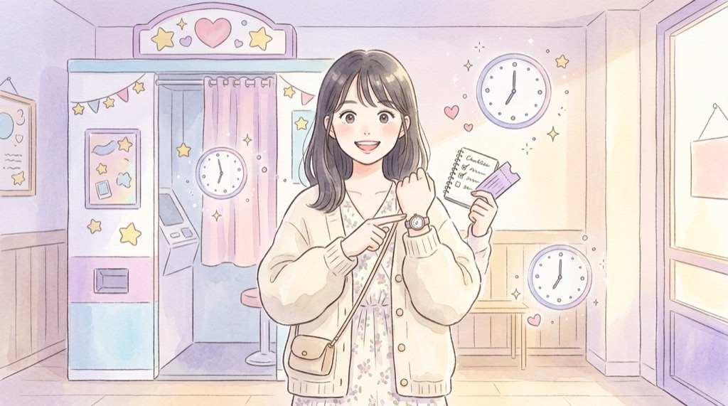 クロミ渋谷2026の来場前チェックリスト スマートフォンと手帳を準備する女性のイラスト