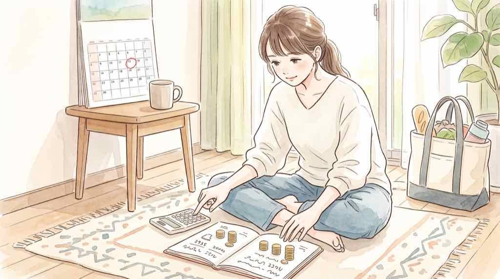 九州ふっこう割 クーポン取れなかった時のキャンセル料を電卓で確認する女性