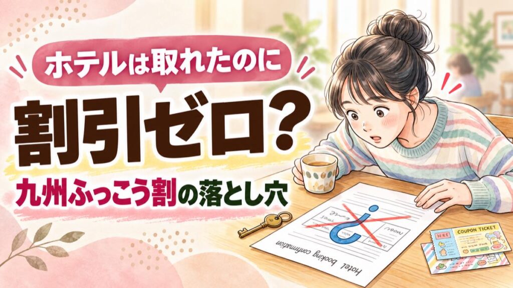 九州ふっこう割 予約したのに割引されない時の確認ポイントを調べて驚く女性
