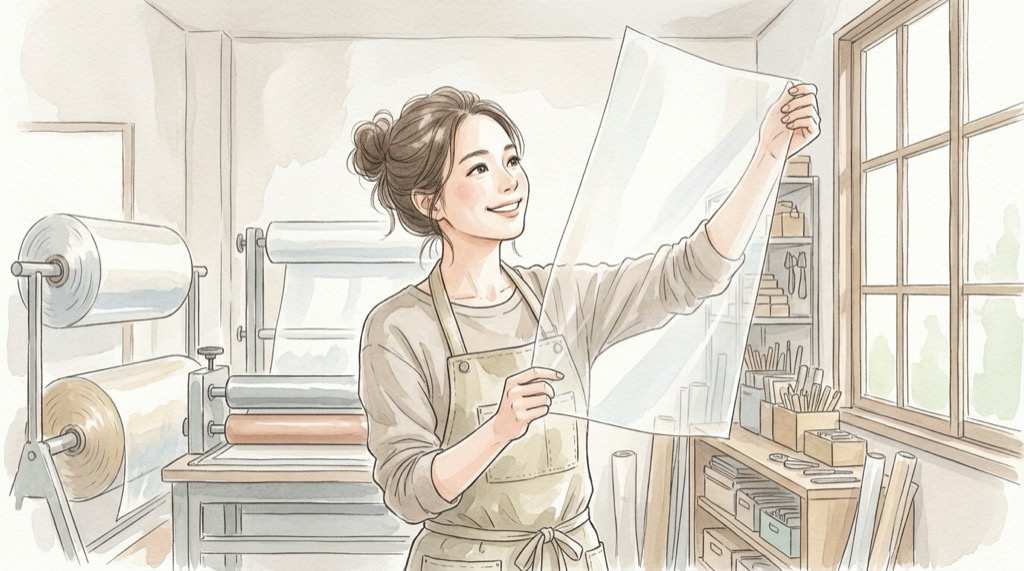 磁気テープの素材を支える日本企業の技術を表した、フィルムと塗布の工場のイメージ