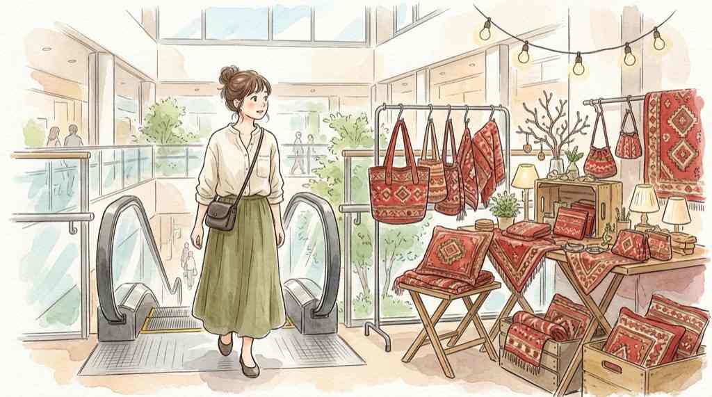 渋谷ヒカリエの先行販売に向かう女性のイラスト