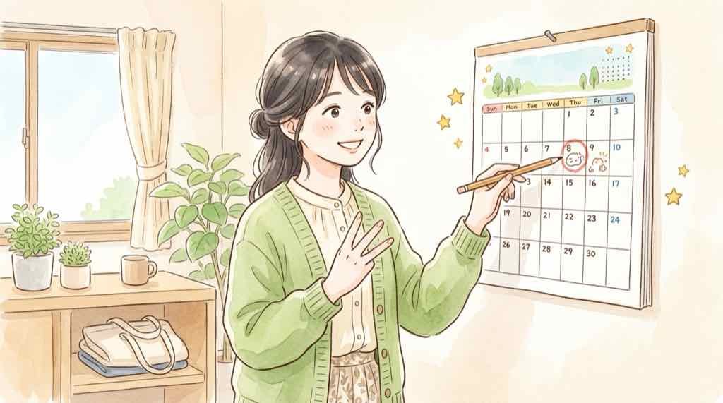 マクドナルド 浜崎あゆみコラボの応募開始日をカレンダーで確認する女性のイラスト