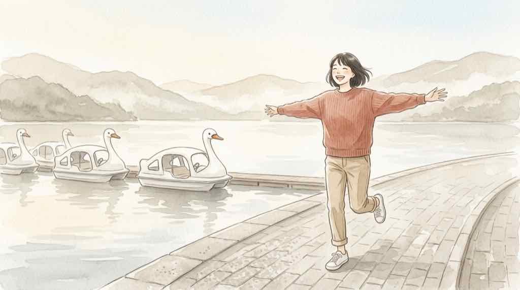 巡るスワン 舞台のモデル 諏訪湖周辺の湖畔の風景イメージ