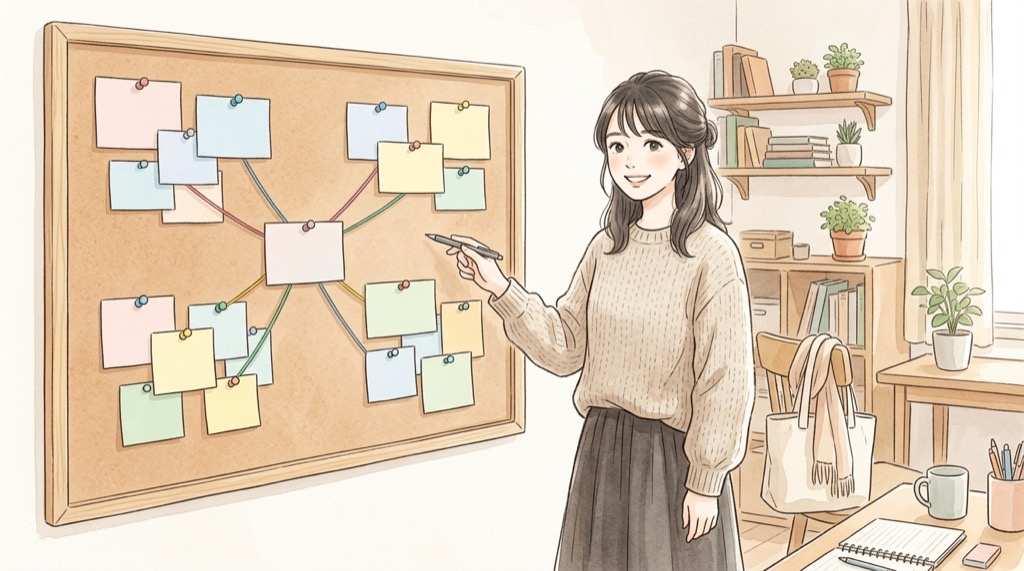 南田南 相関図の独自イラスト。法律事務所・家族・友人・初恋相手の関係を線でつなぐ