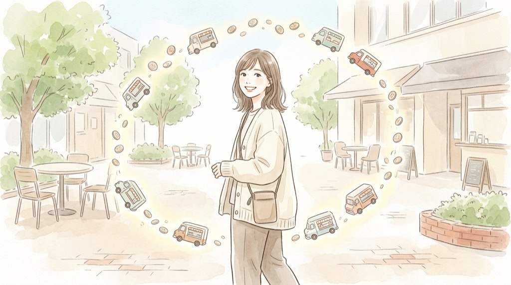 モビマルの収益構造、手数料や月額サービスで運営される仕組みのイラスト