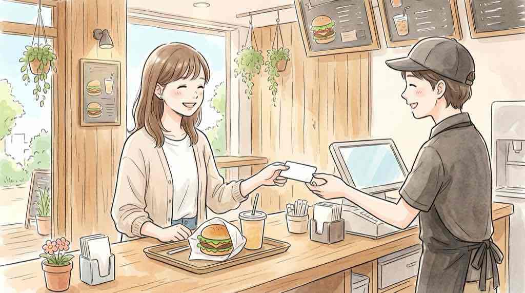 モスカードは店頭で今までどおり使えるのか確認するために店頭でカードを手にする女性