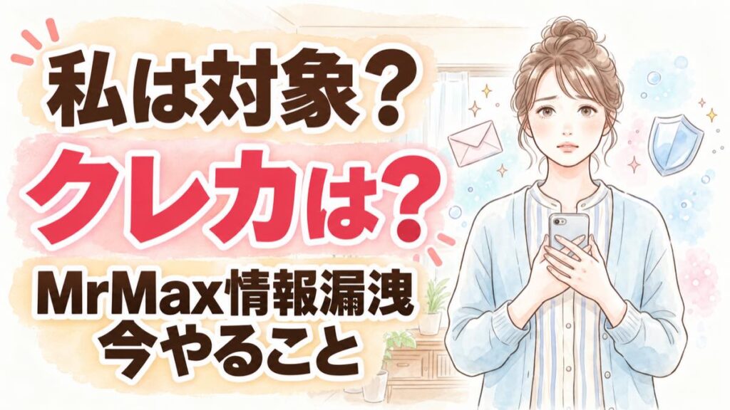 MrMax情報漏洩、自分は対象かクレカは大丈夫かを不安そうに確認する女性のイメージ