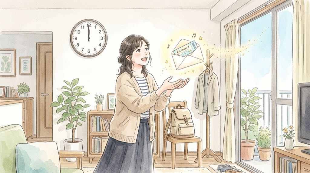 ミセスSHADOWSの公式チケットトレードと機材開放席を確認する人の水彩イラスト