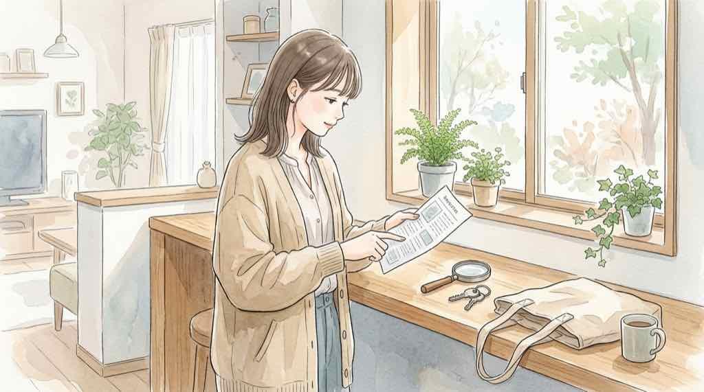 無印良品の情報漏洩について公式発表を落ち着いて読む女性のイラスト
