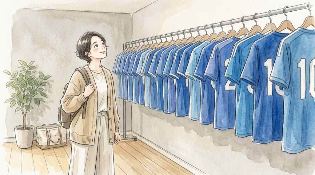 なでしこジャパンのメンバーと背番号を一覧表で確認する女性