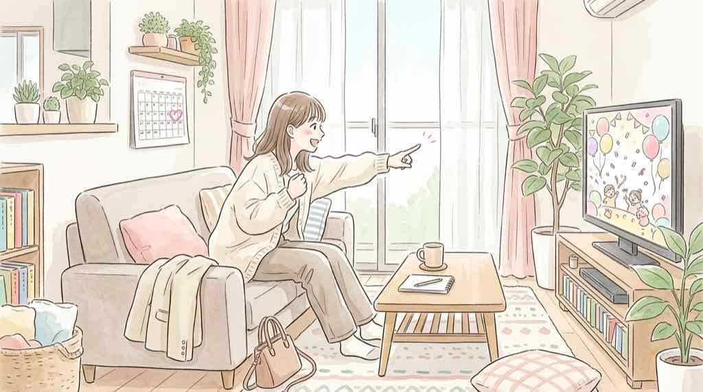 サンリオ パーティランド新CMの放映開始を知って喜ぶ女性