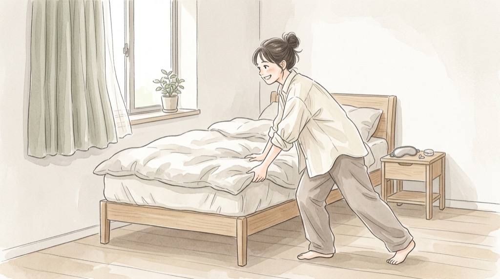 狭い部屋の睡眠改善を予算別に試す寝室のイラスト