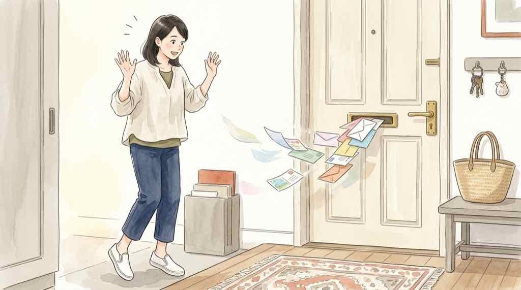 日経サイバー攻撃の不審メールが届いて不安になる人を描いた水彩イラスト